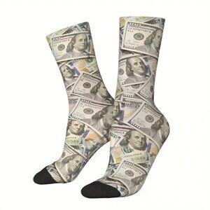 🎁Funky Money Print Mid-Calf Socks Moisture-Wicking Stretch Fit Stocking stuffer